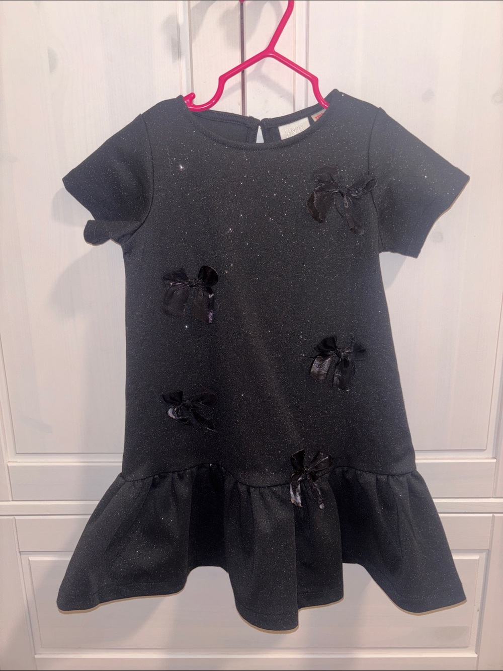 Zara Sparkle Black Bow Drop-Hem Dress